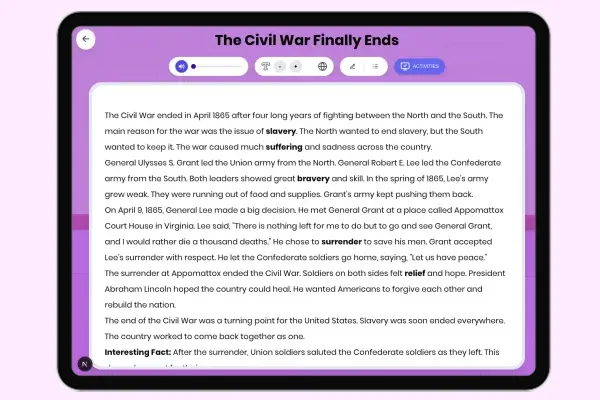 The Civil War Finally Ends - reading educational content