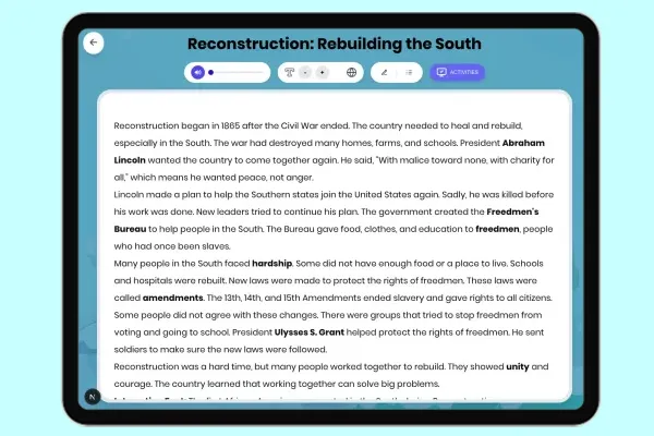 Reconstruction: Rebuilding the South - reading educational content