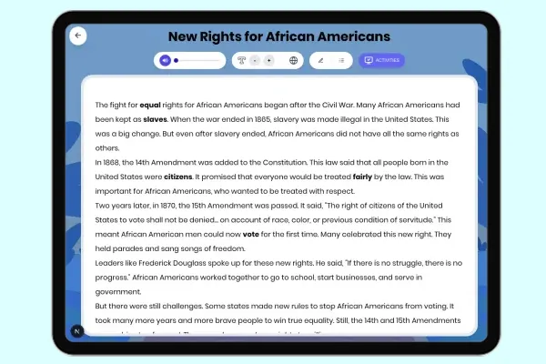 New Rights for African Americans - reading educational content