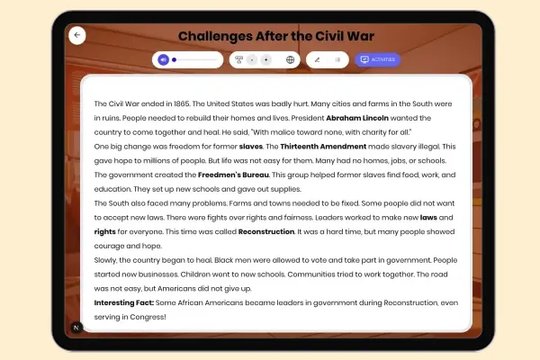 Challenges After the Civil War - reading educational content