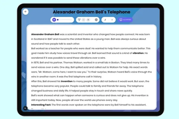 Alexander Graham Bell's Telephone - reading educational content