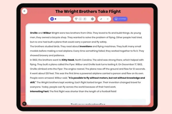 The Wright Brothers Take Flight - reading educational content