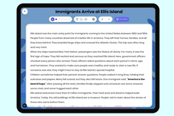Immigrants Arrive at Ellis Island - reading educational content