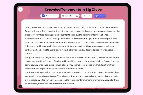 Crowded Tenements in Big Cities - reading educational content