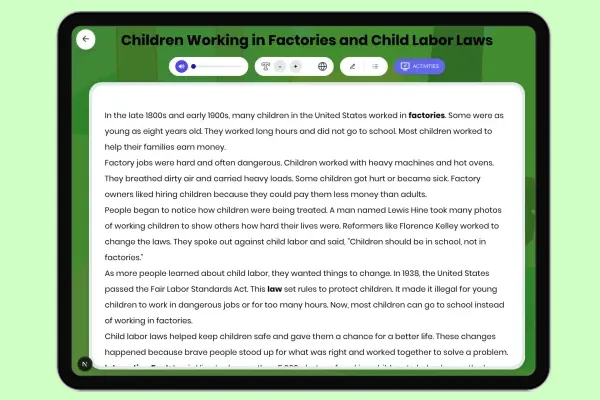 Children Working in Factories and Child Labor Laws - reading educational content