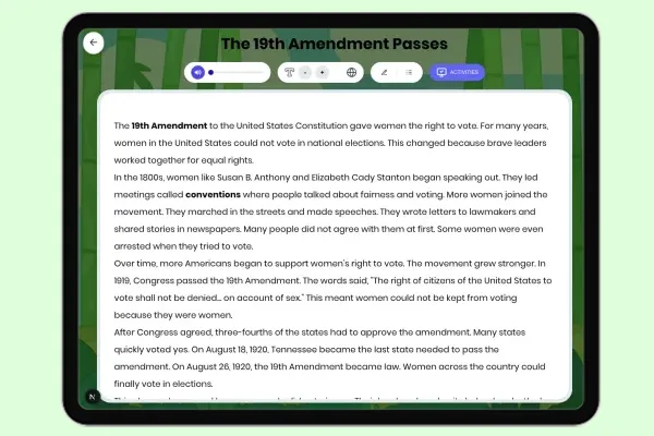The 19th Amendment Passes - reading educational content