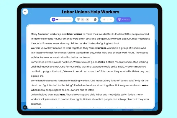 Labor Unions Help Workers - reading educational content