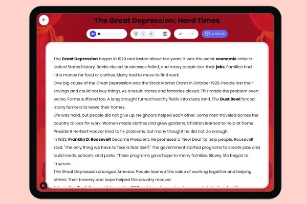 The Great Depression: Hard Times - reading educational content