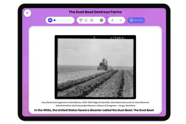 The Dust Bowl Destroys Farms - reading educational content