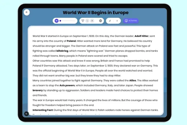 World War II Begins in Europe - reading educational content