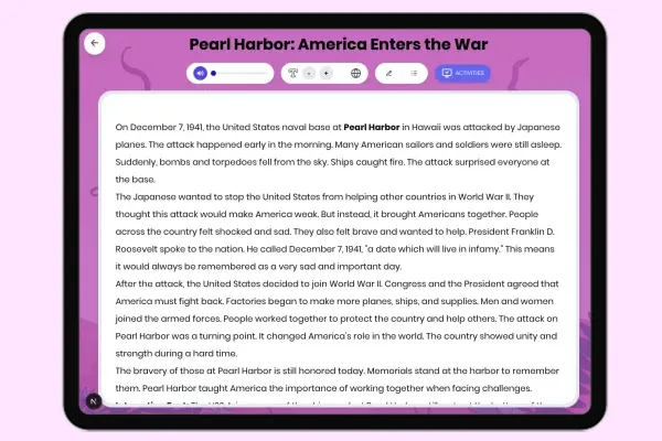 Pearl Harbor: America Enters the War - reading educational content