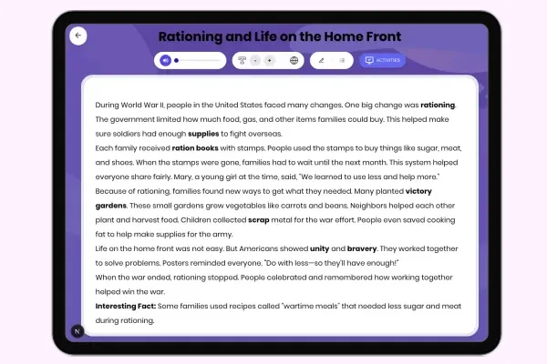 Rationing and Life on the Home Front - reading educational content