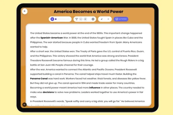 America Becomes a World Power - reading educational content