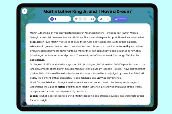 Martin Luther King Jr. and "I Have a Dream" - reading educational content