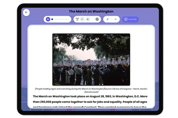 The March on Washington - reading educational content