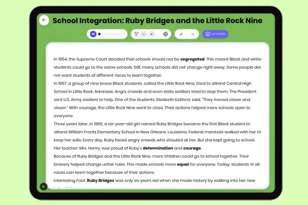 School Integration: Ruby Bridges and the Little Rock Nine - reading educational content
