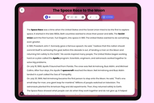The Space Race to the Moon - reading educational content