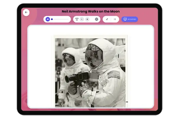 Neil Armstrong Walks on the Moon - reading educational content