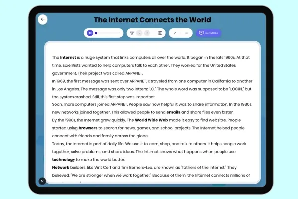 The Internet Connects the World - reading educational content