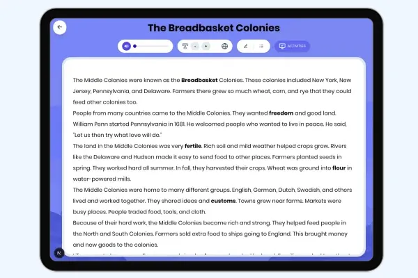 The Breadbasket Colonies - reading educational content