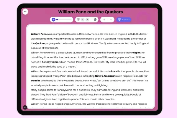 William Penn and the Quakers - reading educational content