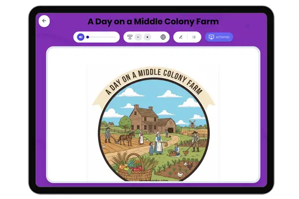 A Day on a Middle Colony Farm - reading educational content