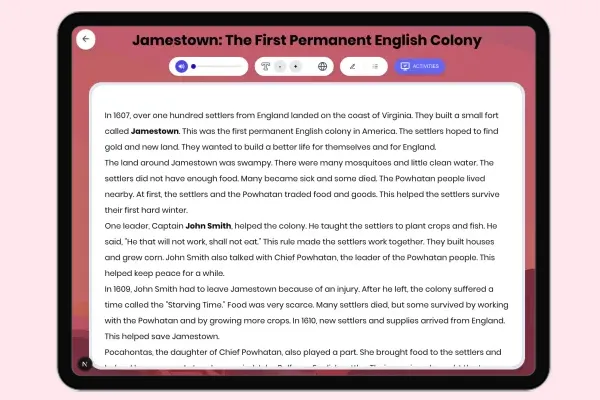 Jamestown: The First Permanent English Colony - reading educational content