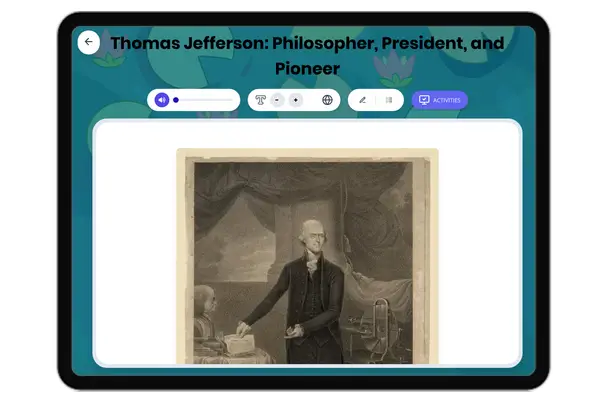 Thomas Jefferson: Philosopher, President, and Pioneer - reading educational content