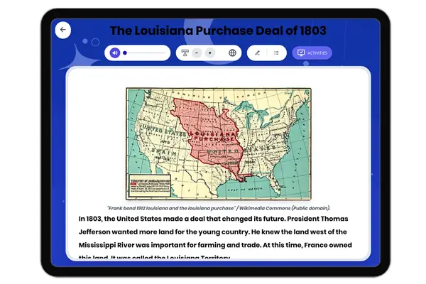 The Louisiana Purchase Deal of 1803 - reading educational content