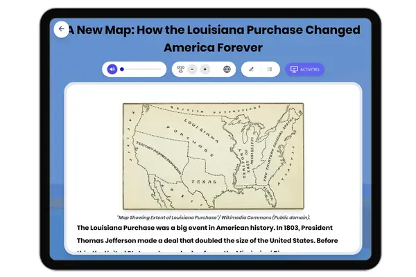 A New Map: How the Louisiana Purchase Changed America Forever - reading educational content
