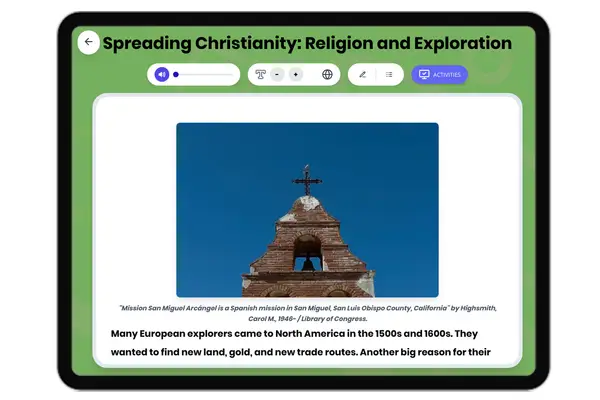 Spreading Christianity: Religion and Exploration - reading educational content