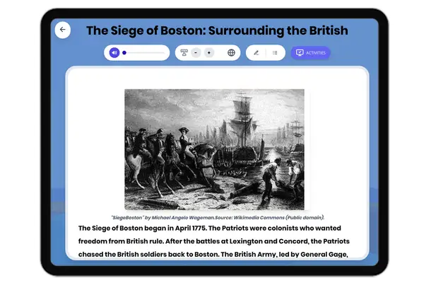 The Siege of Boston: Surrounding the British - reading educational content