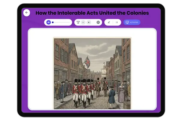 How the Intolerable Acts United the Colonies - reading educational content