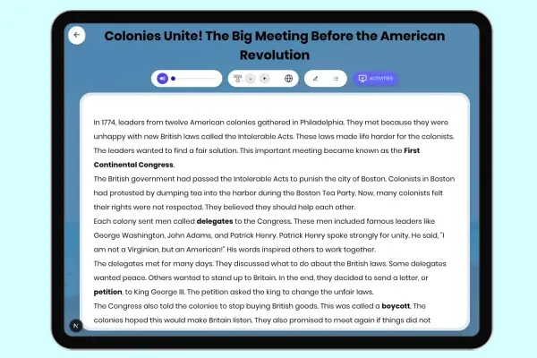 Colonies Unite! The Big Meeting Before the American Revolution - reading educational content