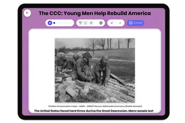 The CCC: Jobs for Young Men - reading educational content