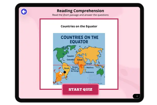Countries on the Equator - reading educational content