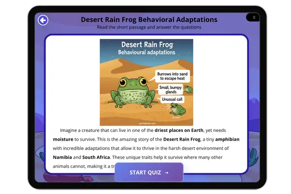 Desert Rain Frog Behavioral Adaptations - reading educational content