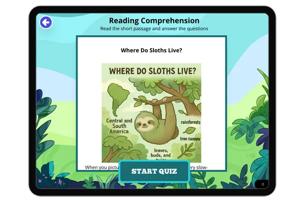 Where Do Sloths Live?  - reading educational content