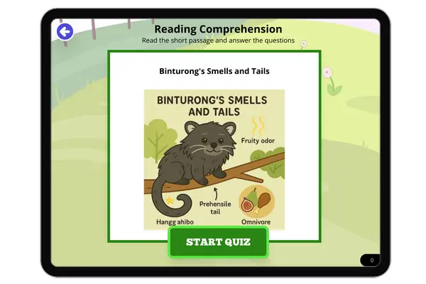 Binturong's Smells and Tails - reading educational content