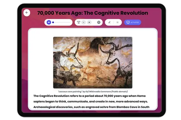 70,000 Years Ago: The Cognitive Revolution - reading educational content