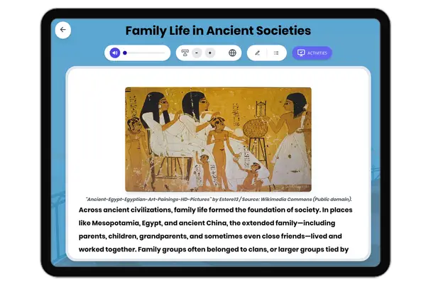 Family Life in Early Civilizations - reading educational content