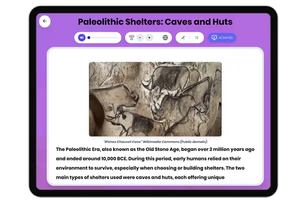 Paleolithic Shelters: Caves and Huts - reading educational content