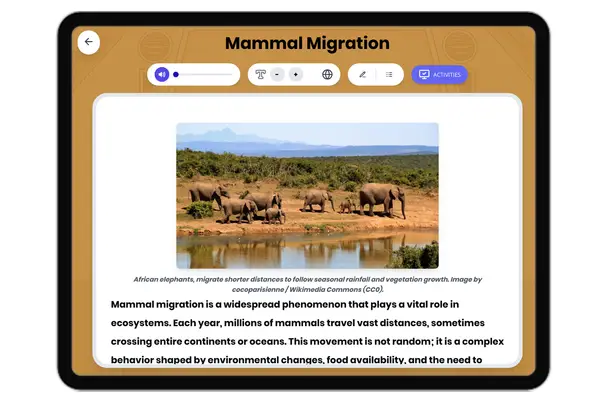 Mammal Migration - reading educational content
