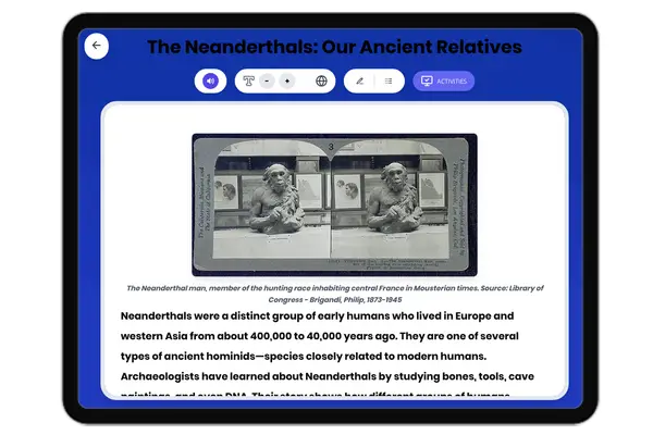 The Neanderthals: Our Ancient Relatives - reading educational content