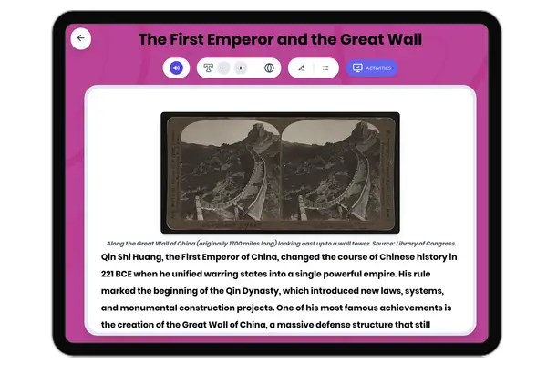 The First Emperor and the Great Wall - reading educational content