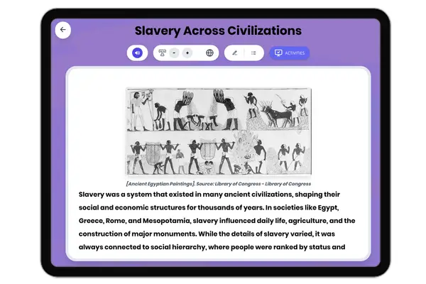 Slavery Across Civilizations - reading educational content