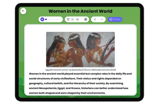 Women in Ancient Societies - reading educational content