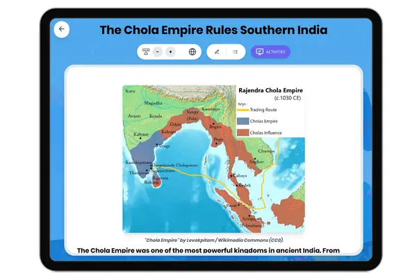 The Chola Empire Rules Southern India - reading educational content