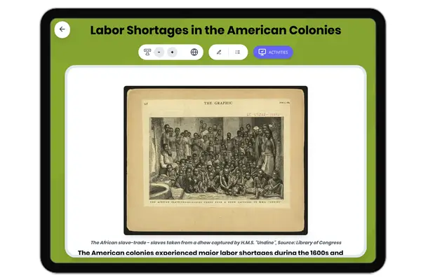 Labor Shortages in the American Colonies - reading educational content