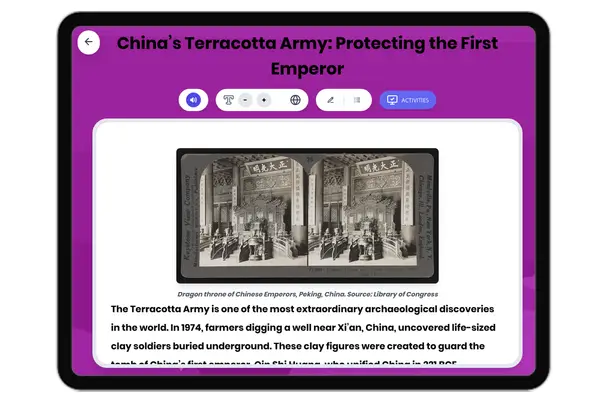 China’s Terracotta Army: Protecting the First Emperor - reading educational content